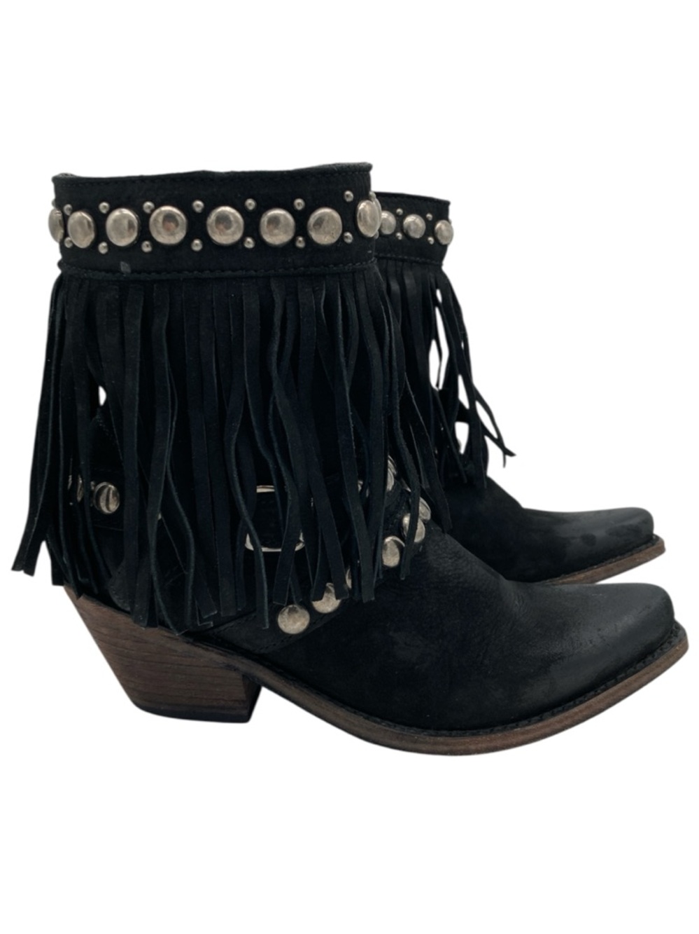 Liberty Black Grease Suede Fringed Studded Boho Cowboy Boots